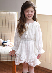 Chic White Lace Patchwork Girls Vacation Long Dresses Lantern Sleeve