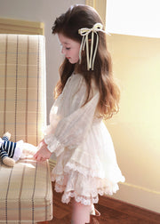 Chic White Lace Patchwork Girls Vacation Long Dresses Lantern Sleeve