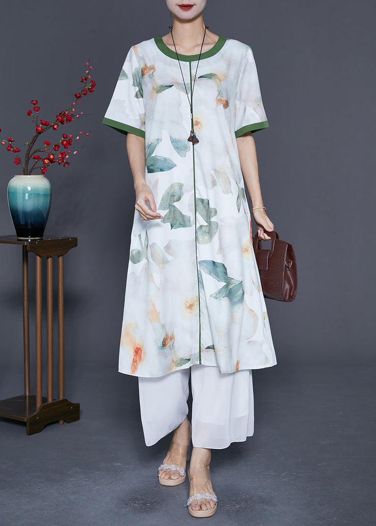 Chic White O-Neck Patchwork Print Cotton Dresses Summer