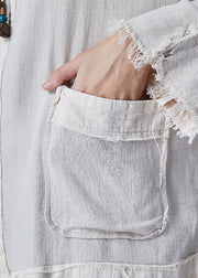 Chic White Oversized Pockets Linen Jacket Fall