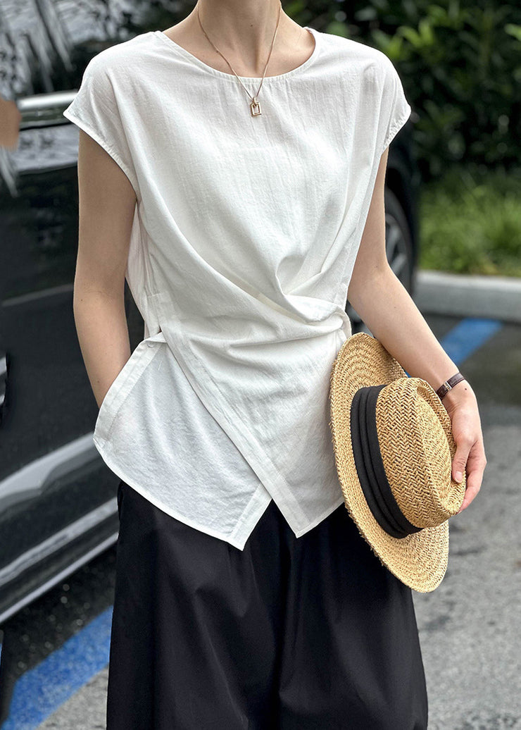 Chic White Patchwork Button T Shirt Short Sleeve