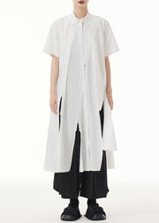 Chic White Peter Pan Collar Asymmetrical Patchwork Cotton Shirt Dress Summer