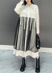 Chic White Peter Pan Collar Asymmetrical Patchwork Long Shirts Dress Spring