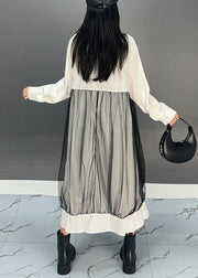 Chic White Peter Pan Collar Asymmetrical Patchwork Long Shirts Dress Spring