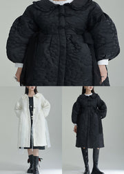 Chic White Peter Pan Collar Pockets Fine Cotton Filled Witner Coat