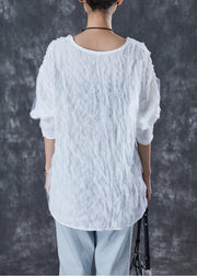 Chic White Ruffled Low High Design Cotton Shirt Top Fall