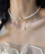 Chic White Sterling Silver Alloy Zircon Butterfly Pearl Lariat Necklace