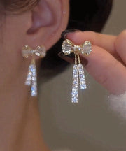 Chic White Sterling Silver Overgild Zircon Crystal Butterfly Drop Earrings