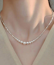 Chic White Sterling Silver Pearl Broken Silver Princess Necklace