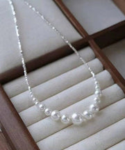 Chic White Sterling Silver Pearl Broken Silver Princess Necklace