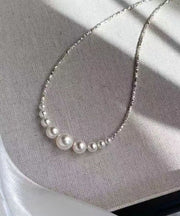 Chic White Sterling Silver Pearl Broken Silver Princess Necklace