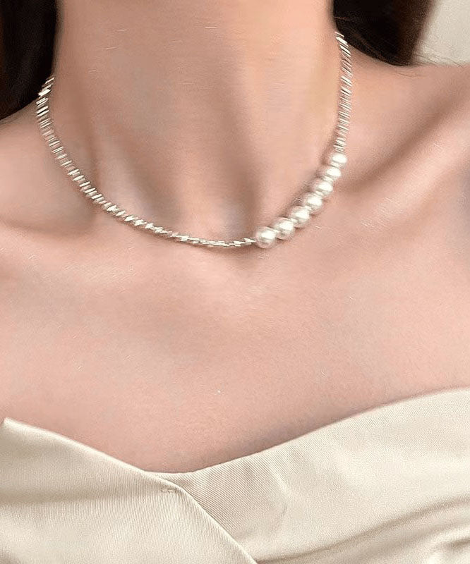 Chic White Sterling Silver Pearl Broken Silver Princess Necklace