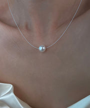 Chic White Sterling Silver Pearl Double Layered Two Piece Set Pendant Necklace