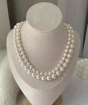 Chic White Sterling Silver Pearl Graduated Bead Necklac Two Piece Set