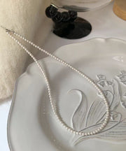 Chic White Sterling Silver Pearl Gratuated Bead Necklac Two Piece Set