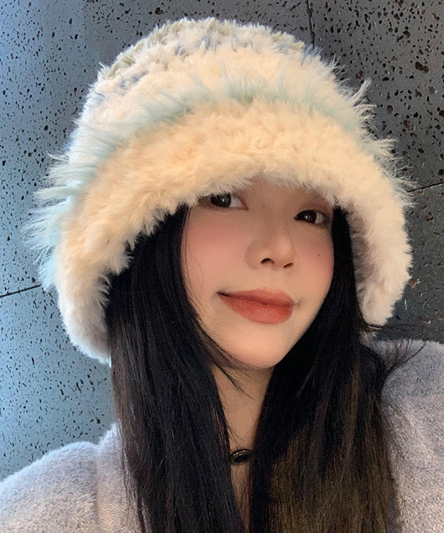 Chic White Thick Warm Fuzzy Fur Fluffy Bonnie Hat