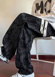 Chic White Tie Dye Elastic Waist Warm Fleece Men Pants Winter