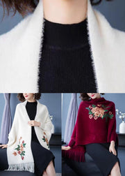 Chic White V Neck Tasseled Patchwork Mink Velvet Cardigans Fall