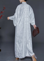 Chic White Zip Up Jacquard Wear On Both Sides Silk Long Dress Fall