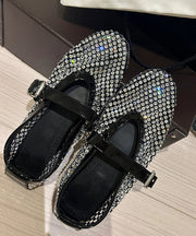 Chic White Zircon Buckle Strap Hollow Out Flat Shoes