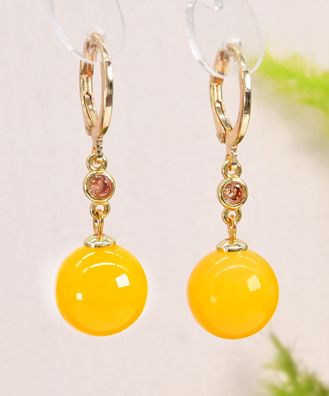 Chic Yellow 14K Gold Crystal Chalcedony Drop Earrings