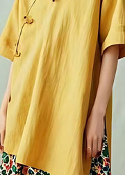 Chic Yellow Asymmetrical Patchwork Print Cotton Vacation Dresses Summer