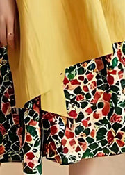 Chic Yellow Asymmetrical Patchwork Print Cotton Vacation Dresses Summer