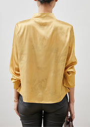 Chic Yellow Asymmetrical Silm Fit Silk Shirt Spring