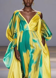 Chic Yellow Asymmetrical Tie Dye One Shoulder Party Dress Spring