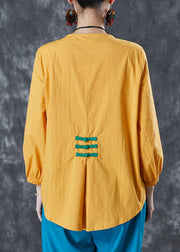 Chic Yellow Chinese Button Patchwork Linen Shirt Top Summer