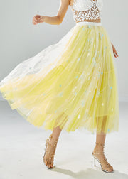 Chic Yellow Dandelion Embroidered Wear On Both Sides Tulle Skirts Summer