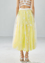 Chic Yellow Dandelion Embroidered Wear On Both Sides Tulle Skirts Summer