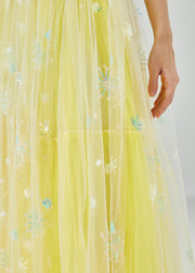 Chic Yellow Dandelion Embroidered Wear On Both Sides Tulle Skirts Summer