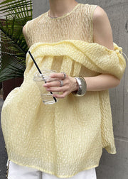 Chic Yellow Drawstring Off The Shoulder Silk Shirt Top Summer