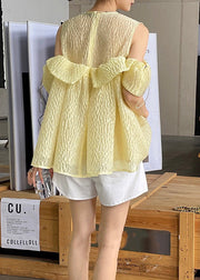 Chic Yellow Drawstring Off The Shoulder Silk Shirt Top Summer