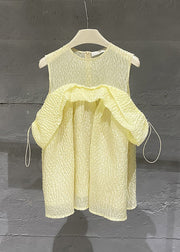 Chic Yellow Drawstring Off The Shoulder Silk Shirt Top Summer