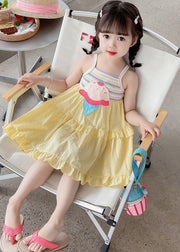 Chic Yellow Embroidered Ruffled Patchwork Girls Slip Mid Dress Sleeveless