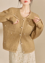 Chic Yellow O Neck Pockets Button Woolen Coat Fall