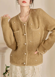 Chic Yellow O Neck Pockets Button Woolen Coat Spring