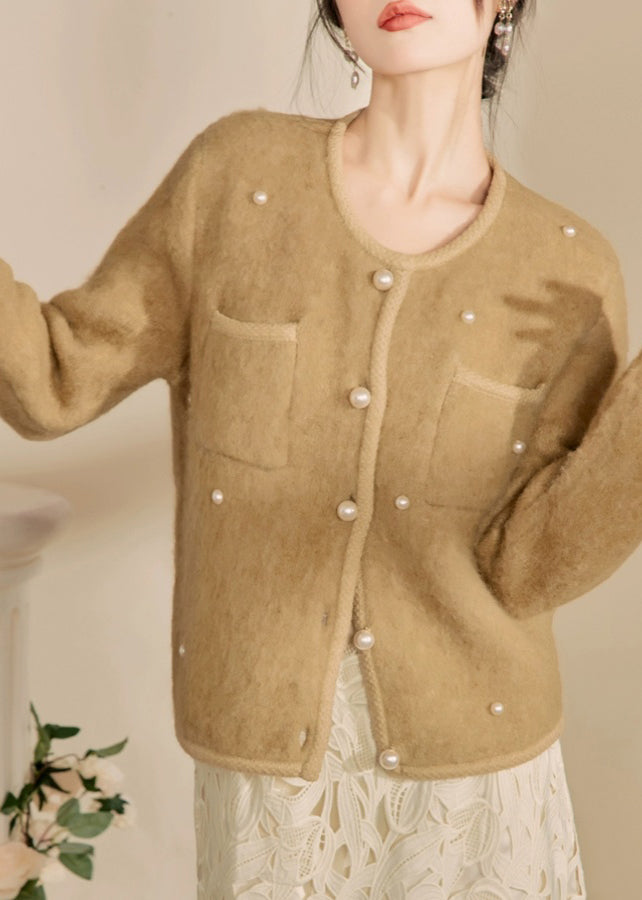 Chic Yellow O Neck Pockets Button Woolen Coat Spring