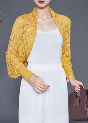 Chic Yellow Oversized Hollow Out Knit Cardigan Fall