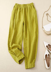 Chic Yellow Patchwork Elastic Waist Solid Linen Wide Leg Pants Summer