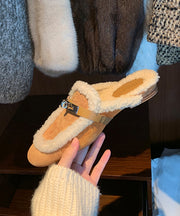 Chic Yellow Slippers Shoes Splicing Fuzzy Wool Lined