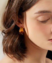 Chic Yellow Stainless Steel Resin Hoop Earrings