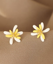 Chic Yellow White Floral Acrylic Stud Earrings