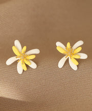 Chic Yellow White Floral Acrylic Stud Earrings