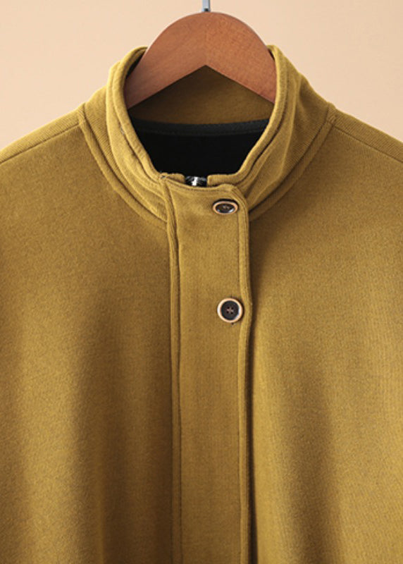 Chic Yellow Zip Up Pockets Warm Fleece Coat Winter