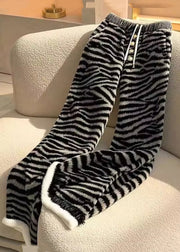 Chic Zebra Pattern Lace Up Elastic Waist Fluffy Pants Spring