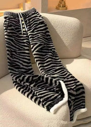 Chic Zebra Pattern Lace Up Elastic Waist Fluffy Pants Spring