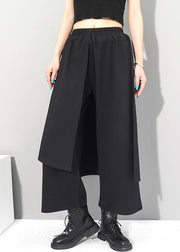 Chice Black Fake Two Pieces Pants Skirt Asymmetrical Patchwork Spring